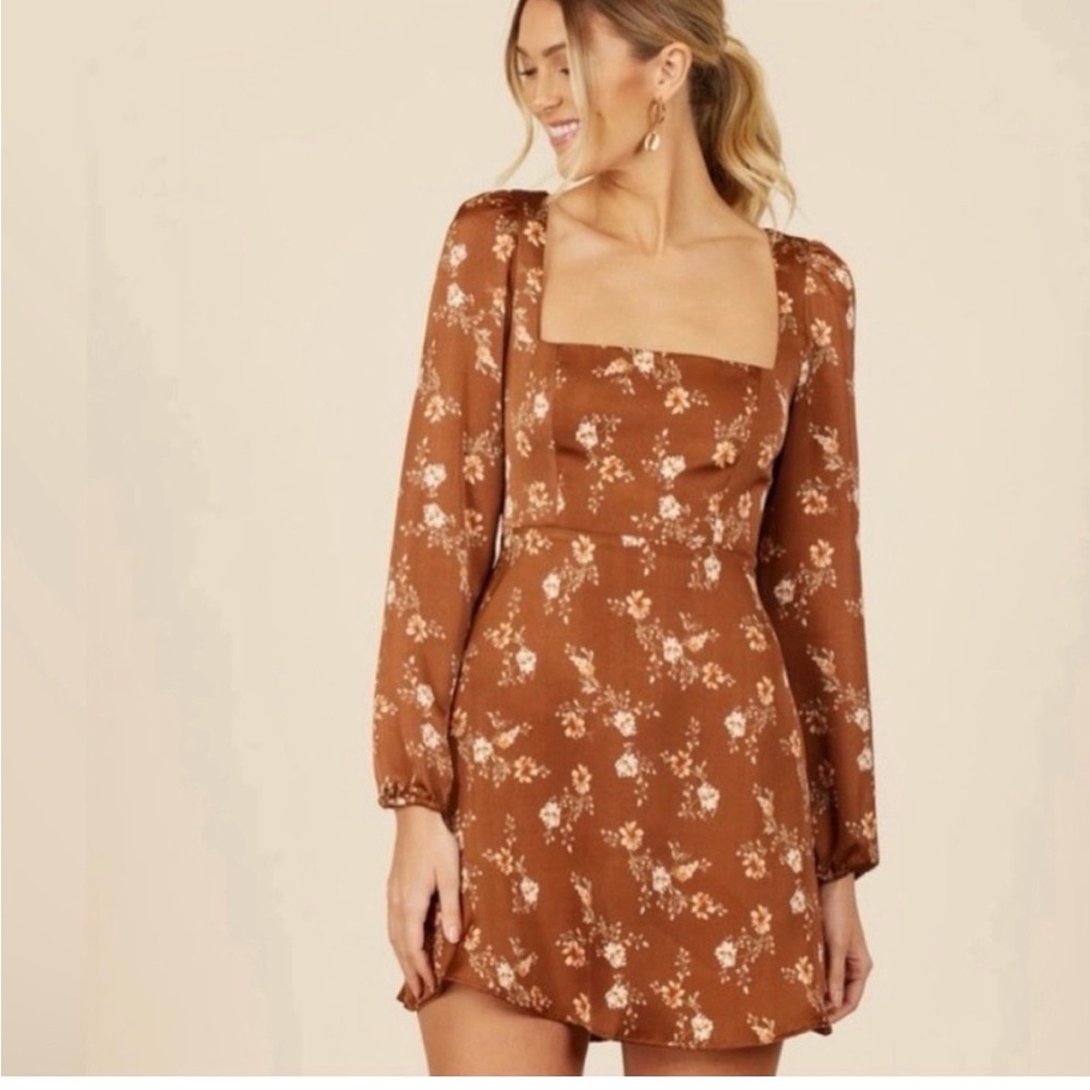Park and Fifth Floral Brown Long Sleeve Dress
